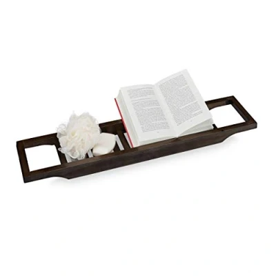 Afbeelding van Relaxdays badplank hout badrek donkerbruin badtafel 70 cm breed bamboe landelijk