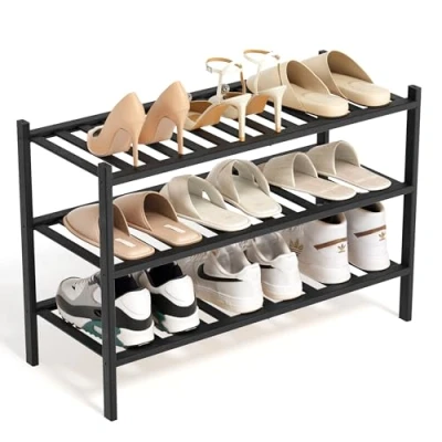 Afbeelding van BAM BOO BOX Bamboe schoenenrek 3 niveaus 68 x 28 46 cm voor woonkamer en hal (zwart)