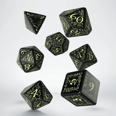 Afbeelding van Q Workshop Elvish Zwart &amp; Glow in the dark Dice Set (7)