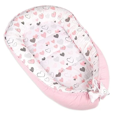 Afbeelding van PIMKO Babynestje aan 2 zijden babynestje, hypoallergeen, 90 x 55 cm, katoen en fluweel, roze harten