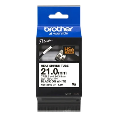 Image de Brother HSe 251E Noir sur blanc Rouleau (2,1 cm x 1,5 m) 1 cassette(s) boîte de suspension ruban thermorétractable pour P Touch PT D800W, E550WVP, P700, P750W, P900W, P950NW