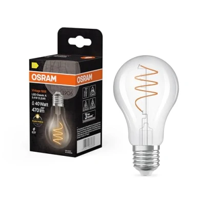 Afbeelding van OSRAM Vintage 1906 Classic is een warmwit met spiraal filament in de vorm van klassieke gloeilamp, 3,4 W voor 470 lumen, E27, helder glas, diameter 60 mm, 2700 K.