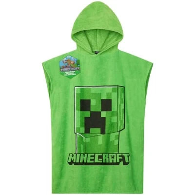Afbeelding van Minecraft Badponcho voor kinderen en jongeren, strandhanddoek met capuchon, absorberend, zwembad, badjas, poncho, creeper, essentieel, reizen, cadeau (groen, 6 9 jaar)