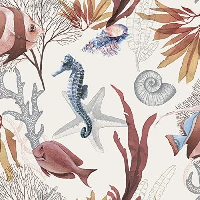 Afbeelding van Zeepaardjes en vissen in de oceaan servetten Dieren Vakantie Zomer Tafeldecoratie Decoupage Servetechniek 33 x cm