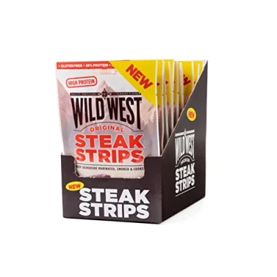 Afbeelding van Wild West Set van 16 steakstrips 25 g gedroogd rundvlees Jerky Hoog eiwit