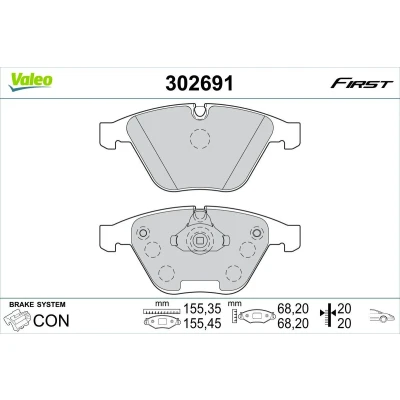 Afbeelding van VALEO 302691 Remblokkenset Vooras Excl. slijtage waarschuwingscontact Met anti kreukplaat BMW: 5 Saloon, Touring, 7