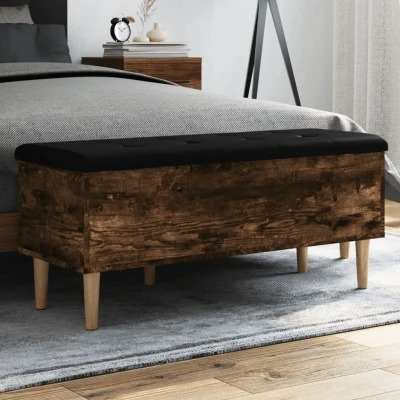Afbeelding van Opbergbankje 102x42x46 cm bewerkt hout gerookt eikenkleurig