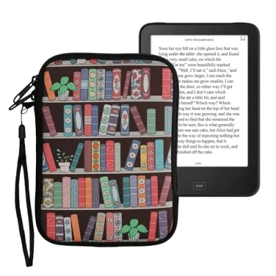 Afbeelding van kwmobile Universele Cover voor eReader Neopreen hoesje Zomerse bibliotheek design blauw / groen roze 17 x 12 2 cm
