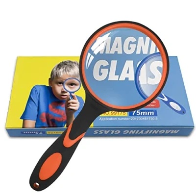 Afbeelding van Fousenuk Leesvergrootglas 75 mm, handvergrootglas met antislip rubberen handgreep, vergrootglas voor kinderen en ouderen, wetenschappelijke boeken, kranten, insecten, vrije tijd