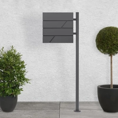 Afbeelding van Brievenbus 37x36,5x11 cm antraciet/zwart marmerlook staal ML Design