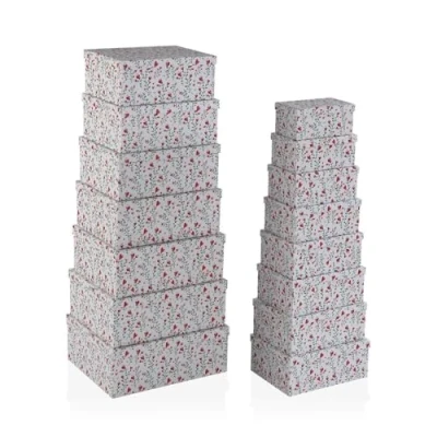 Afbeelding van Set van opstapelbare opbergboxen Versa Hartjes Karton 15 Onderdelen 35 x 16,5 43 cm