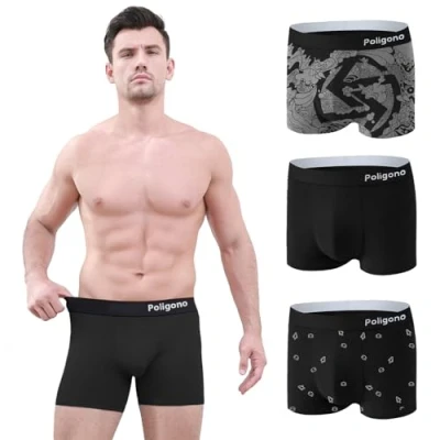Afbeelding van Poligono boxershorts voor heren, katoen, 3 stuks, elastische met print, ademend en comfortabel ondergoedset, Blend B