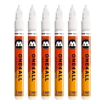 Afbeelding van Molotow One4All 127HS 6 stuks acrylstiften (lijndikte 2,0 mm, hoge dekking en permanent, uv bestendig, voor bijna alle oppervlakken), kleur 160 signaalwit