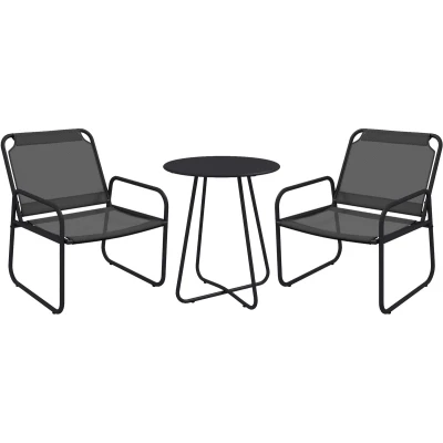 Afbeelding van Outsunny Tuinset, 3 delig, tuinmeubelen, 2 stoelen, 1 ronde tafel, staal en ademende stof, grijs