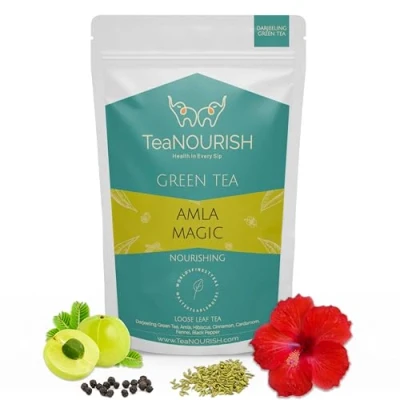 Afbeelding van TeaNOURISH Amla Magic Green Tea Whole Leaf Gemengd met Amla, Hibiscus, Fennel, Kardemom &amp; Kaneel 100% NATURAL Brouw Hot of Iced 100 g