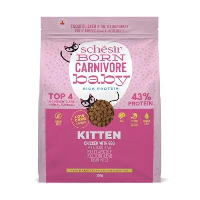 Afbeelding van Schesir Born Carnivore Baby, kip en eiersmaak, droogvoer voor kittens, gebakken kittens (255 g zakje)