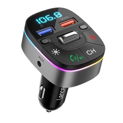 Afbeelding van LENCENT FM zender Bluetooth auto 5.0, sigarettenaansteker, autolader QC3,0, AUX radio, dubbele microfoon en basgeluid, handsfree bellen, Siri Google Assistant