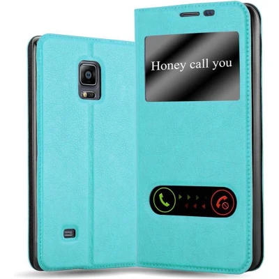 Afbeelding van Cadorabo Hoesje geschikt voor Samsung Galaxy NOTE EDGE in MUNT TURKOOIS Beschermhoes met magnetische sluiting, standfunctie en 2 kijkvensters Book Case Cover Etui