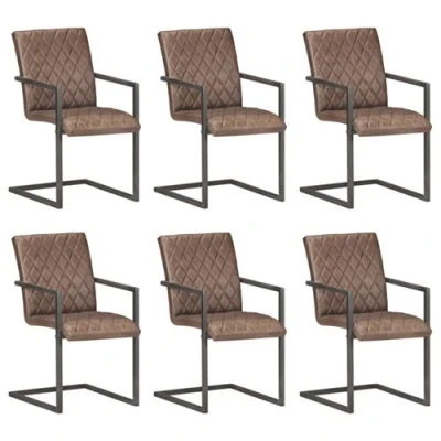 Afbeelding van vidaXL Eetkamerstoelen 6 st echt leer bruin
