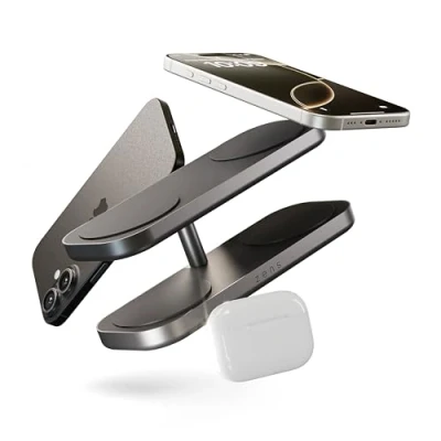 Afbeelding van Zens Quattro Wireless Charger Pro 4, 15 W draadloze oplader compatibel met MagSafe en Qi2 voor iPhone, AirPods, 65 voedingsadapter (EU,VK, US) geïntegreerde kabel van 1,5 m, zwart