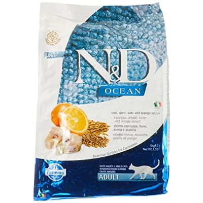 Afbeelding van Farmina N&amp;D Ocean Kabeljauw, Spelt, Haver en Sinaasappel Adult Kattenvoer 5 kg