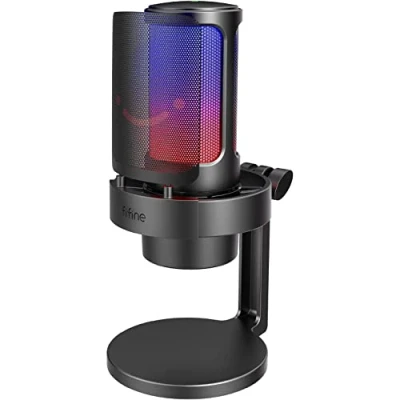 Image de FIFINE microphone USB pour PC, de jeu streaming podcast studio, USBC PS4, PS5, Mac avec contrôle RVB, interrupteur muet, prise casque, filtre pop