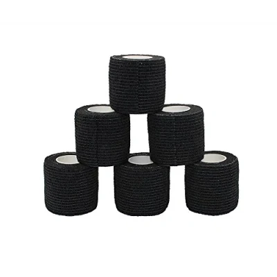 Afbeelding van FuluningMed, 6 pack, 5,1 cm x 4,6 m, samenhangend, sterke sportband voor polsen, enkelverstuikingen en zwellingen, stickers, bandagerollen, atletische band, zwarte kleur