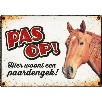 Afbeelding van Red Horse Waarschuwingsbord Paardengek Liggend