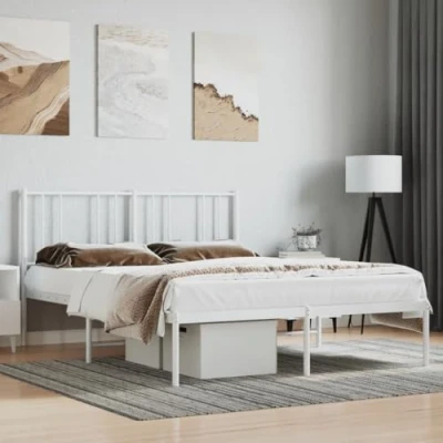 Afbeelding van Bedframe met hoofdbord metaal wit 140x200 cm