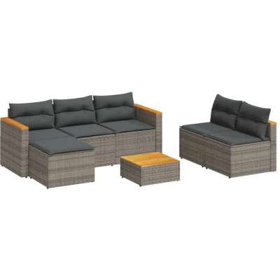 Afbeelding van vidaXL 5 delige Loungeset met kussens poly rattan acacia grijs