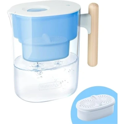 Afbeelding van Waterdrop Chubby Waterfilterkaraffen en patronen met 3 maanden filter, 3,5 l, vermindert fluor, chloor meer, NSF gecertificeerd, BPA vrij, lichtblauw (reservefilter: WD PF 01A