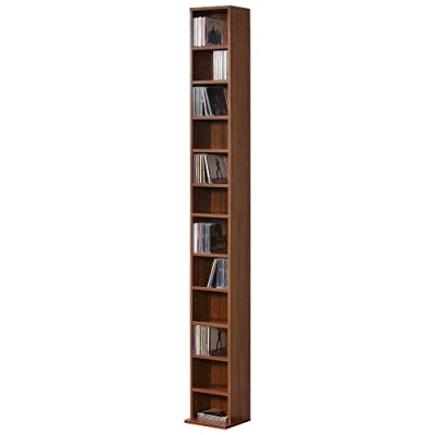 Afbeelding van CD DVD kast met 12 vakken 175x20x20 cm walnootkleurig