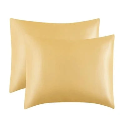 Afbeelding van Set van 2 zachte zijdesatijnen kussenslopen voor haar en huid, met hotelsluiting (goud, standaard (50 x 75 cm)