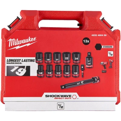 Afbeelding van Milwaukee Kracht Doppen Set Zeskant 1/2&quot; Vierkant Kort
