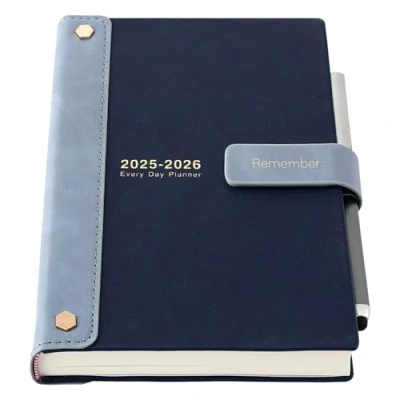 Afbeelding van Mljtoyo Academische agenda 2025 2026, één pagina per dag met harde kaft, van juli tot juni dagelijkse en maandelijkse planner pen, stickers, binnenvak, blauw