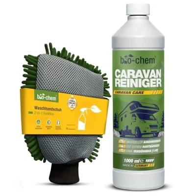 Afbeelding van bio chem Extra sterke concentraat voor caravans en campers 1000 ml met 2 in 1 microvezel washandschoen, reiniger campers, caravans, luifels, regenbescherming