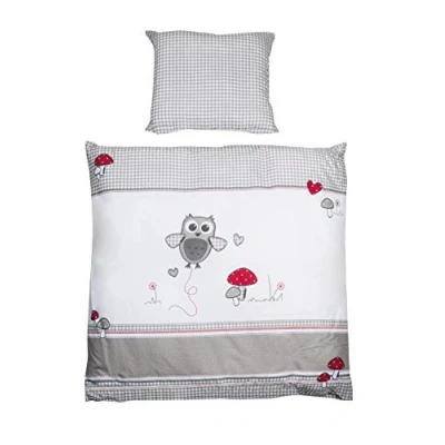 Afbeelding van roba Babybeddengoed Adam en Eule 2 delig 100% katoen Dekbedovertrek 80 x cm + kussensloop 40 35 Paddenstoelen uilenprint