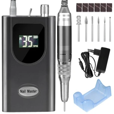 Afbeelding van AZ GOGO elektrische nagelvijl, oplaadbaar, 35.000 omw/min, professionele manicure en pedicureset met accu, voor nagelsalon, doe het zelf, acrylgel,