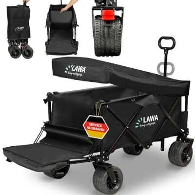Afbeelding van Opvouwbare trolley met achterklep, strandwagen, tuinwagen, outdoor transportwagen, 100kg, handwagen, wagen, handwagen voor hond, zwart