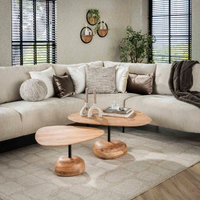 Afbeelding van Nicholas salontafel set van 2 driehoekig massief acacia naturel