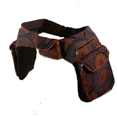Afbeelding van KUNST UND MAGIE Dubbele heuptas, sidebag, riemtas, festivaltas, hippie goa, bruin
