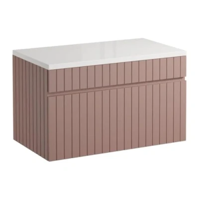 Afbeelding van Vente unique Roze hangmeubel met strepen voor onder wastafel plank 80 cm SATARA L x H 46 D