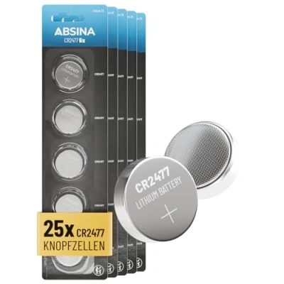 Afbeelding van ABSINA CR2477 Lithium knoopcelbatterijen, 3 V, lekvrij, lange levensduur, 25 stuks