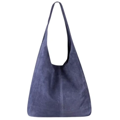 Afbeelding van Modarno Schoudertas van suède met tas, echt leer, voor dames, Blauw staal