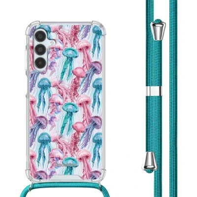 Afbeelding van iMoshion Hoesje Geschikt voor Samsung Galaxy A15 (5G) / (4G) met Koord Design Meerkleurig Jellyfish Watercolor