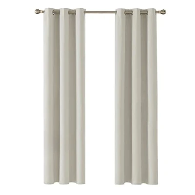 Afbeelding van Deconovo warmte isolerende verduisteringsgordijnen, modern design met oogjes, gordijnen voor woonkamer en slaapkamer, 107 x 138 cm (breedte hoogte), lichtbeige, 2 stuks