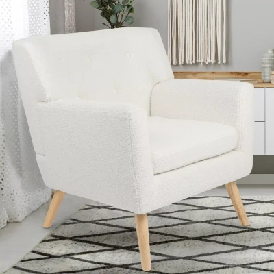 Image de Fauteuil scandinave LIV en tissu bouclette blanc