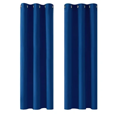 Afbeelding van Deconovo Warmte isolerende verduisteringsgordijnen, modern design met oogjes, gordijnen voor woonkamer en slaapkamer, 107 x 183 cm (breedte hoogte), koningsblauw, 2 stuks
