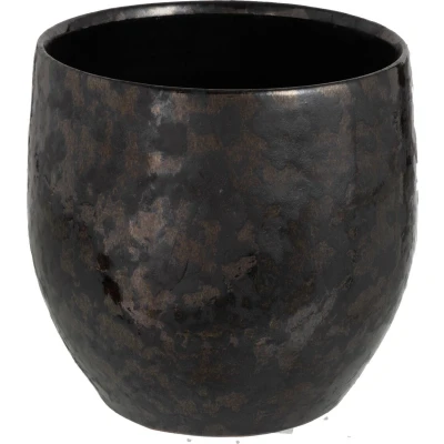 Afbeelding van J Line Bloempot Antique Smokey Keramiek zwart M Ø 17.5 cm