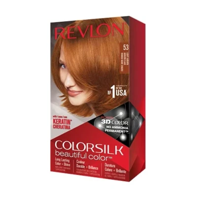 Image de Revlon Colorsilk Beautiful Color, Coloration Permanente, Kératine et Acides Aminés de Soie, couvre 100% des Cheveux Blancs, 53 Auburn Clair